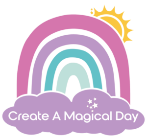 create a magical day logo with rainbow, sun, and cloud